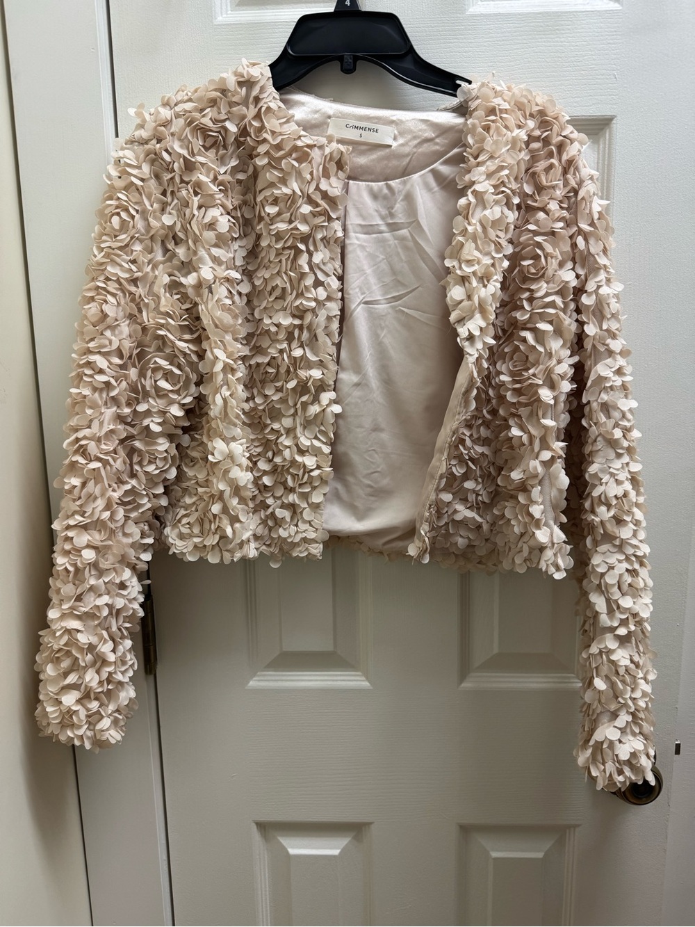 Commense Beige Floral Appliquรฉ Teddy Jacket